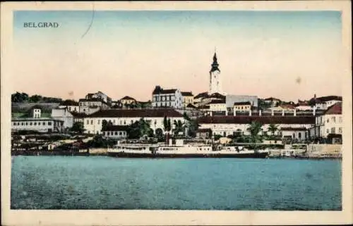 Ak Beograd Belgrad Serbien, Blick auf  Wasserfront, Gebäude, Kirchturm