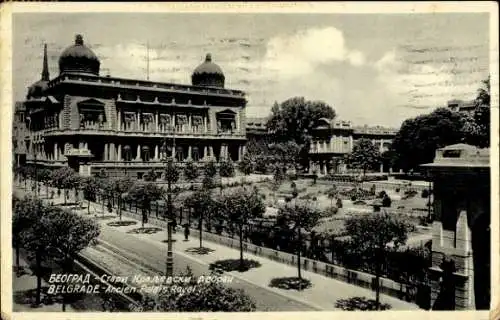 Ak Beograd Belgrad Serbien, Historisches Gebäude, Gartenanlage, Kunstgalerie, Postkarte, schwa...