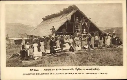 Ak KwaZulu Natal Südafrika, Eglise im Bau, Oblats de Marie Immaculée, Menschen, ländliche Umge...