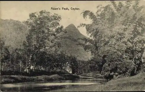 Ak Ceylon Sri Lanka, Adam's Peak, Berglandschaft, Fluss, Bäume