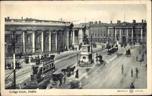 Ak Dublin Irland, Historisches Stadtbild, College Green,  Bovril-Werbung, Straßenverkehr