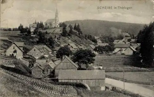 Ak Scheibe Alsbach Neuhaus am Rennweg Thüringen, Kirche, Panorama vom Ort