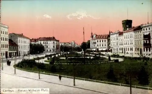 Ak Cottbus Brandenburg, Kaiser Wilhelm Platz, Grünanlagen