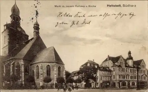 Ak Hettstedt im Südharz, Markt mit neuem Rathaus, Kirche, historische Architektur, Südharz