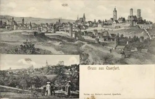 Ak Querfurt im Saalekreis, Stadtansicht Querfurt 1650 und 1904, Gruss aus Querfurt