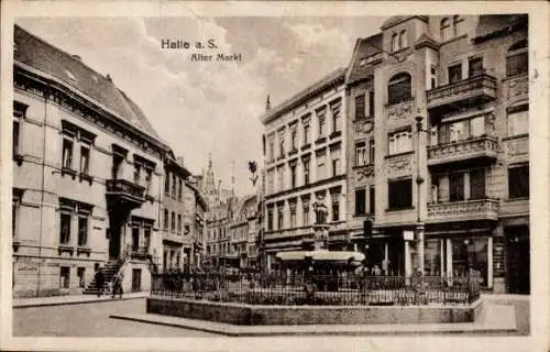 Ak Halle an der Saale, Alter Markt, Brunnen, historische Architektur, Straßenansicht