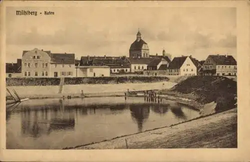 Ak Mühlberg, Blick auf den Hafen,Elbschloss Restaurant