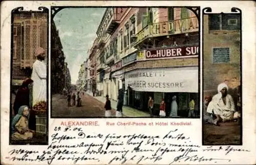 CPA Alexandria Ägypten, Rue Cherif-Pacha, Hotel Khedivial