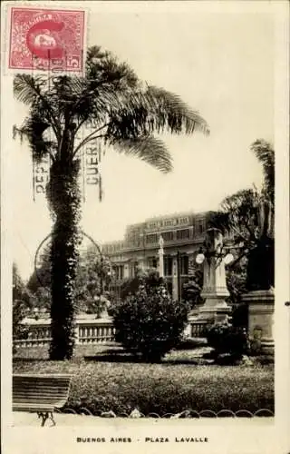 Ak Buenos Aires Argentinien, Plaza Lavalle, Bäume, Statue, historische Architektur