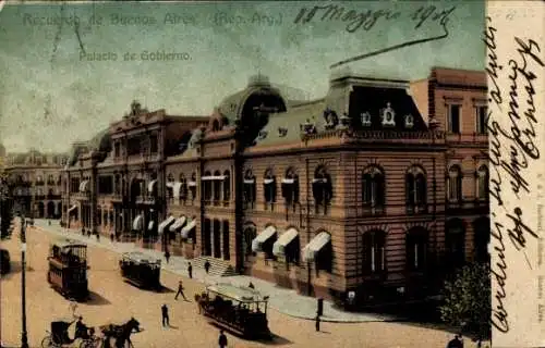 Ak Buenos Aires Argentinien, Palacio de Gobierno, Postkarte mit Straßenbahn, historische Archi...