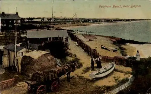 Ak Bognor Regis West Sussex England, Strandansicht, Boote, Häuschen, Küste, Land- und Wasserla...