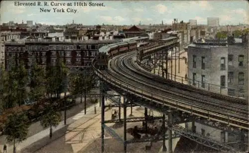 Ak New York City USA, Elevated Curve, 110th Street