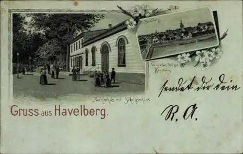 Mondschein Litho Havelberg in Sachsen Anhalt, Mühlenholz, Schützenhaus, Gesamtansicht