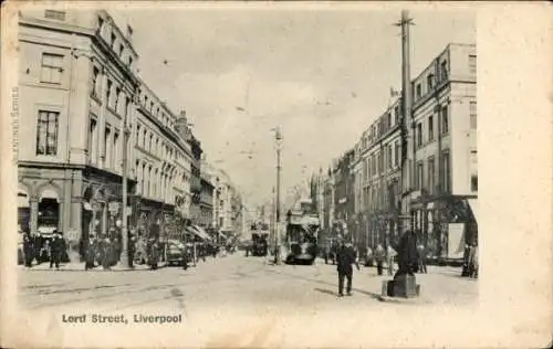 Ak Liverpool Merseyside England, Lord Street, historische Straßenansicht, alte Gebäude, Straße...