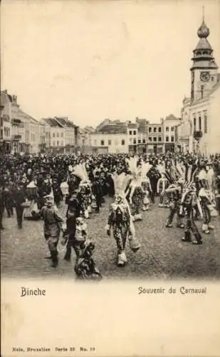 Ak Binche Wallonien Hennegau, Karnevalstraum, Menschenmenge, Festumzug, historische Szenerie