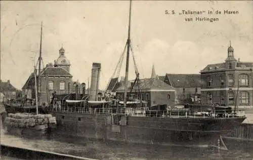 Ak Harlingen Friesland Niederlande, Dampfschiff SS Talisman im Hafen