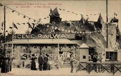 Ak Roubaix Nord, , Scenic Railway, Exposition Internationale, 1911, Luna-Park, Eintritt