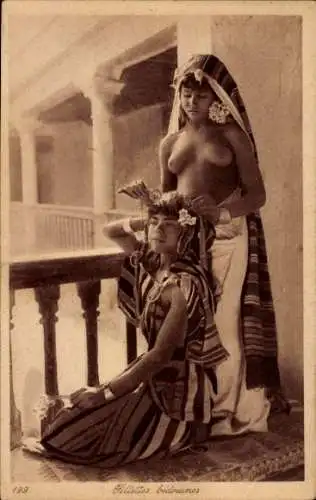 Ak Fillettes bedouines, Zwei Araberinnen, Barbusig, Maghreb