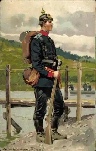 Künstler Litho Hoffmann, A., Deutscher Soldat, Jäger, Regt. 7