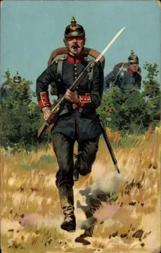 Künstler Litho Hoffmann, A., Deutscher Soldat, Garde Infanterie, Gewehr, Bajonett, Pickelhaube