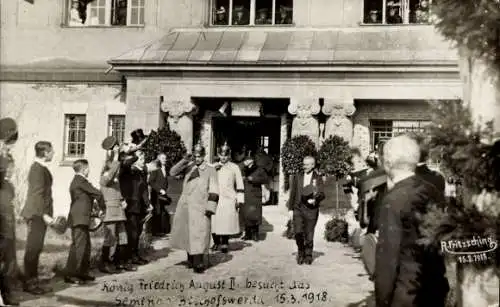 Foto Ak Bischofswerda in Sachsen, König Friedrich August III. von Sachsen besucht das Seminar