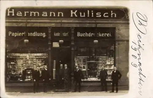 Foto Ak Bautzen in der Oberlausitz, Hermann Kulisch, Papierhandlung, Buchdruckerei, Schaufenster