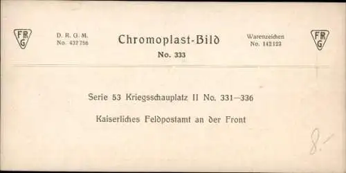Stereo Foto Kriegsschauplatz 1. WK, Kaiserliches Feldpostamt an der Front, Chromoplast Bild No. 333