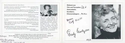 Schauspielerin Gerty Malzen, Autogramm, Portrait