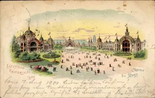 Litho Paris Exposition Universelle 1900, Champ de Mars, Messegäste