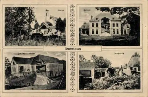 Ak Puisieux Aisne, Schloss, Kirche, Kriegszerstörung I. WK