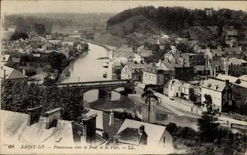 Ak Saint Lô Manche, Panorama vers le Pont et la Vire