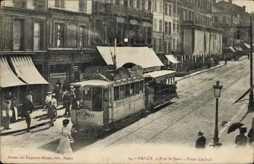 Ak Nancy Meurthe et Moselle, Exposition de Nancy, Straßenbahn, Fußgänger, Geschäfte, historisc...