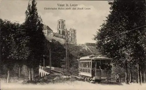 Ak Vaux Andigny Aisne, Elektrische Bahn nach der Stadt Laon