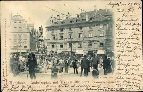 Ak Augsburg in Schwaben, Ludwigsplatz, Augustusbrunnen