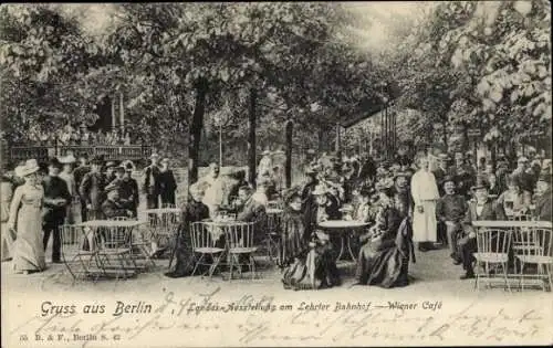 Ak Berlin Tiergarten Moabit, Landesausstellung am Lehrter Bahnhof, Wiener Cafe, Gäste