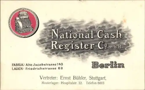 Ak Werbung, National Cash Register GmbH, Vertreter Ernst Bühler, Fabrik Alte Jacobstraße 143