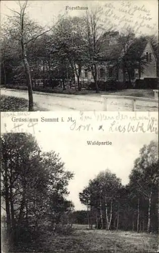 Ak Summt Mühlenbecker Land in Brandenburg, Forsthaus, Waldpartie