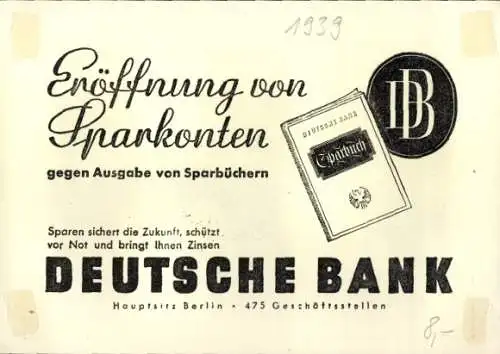 Ak Internationale Automobil und Motorrad Ausstellung Berlin 1939, Deutsche Bank, Sparbuch