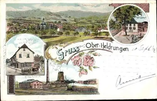 Litho Oberheldrungen in Thüringen, Gesamtansicht, Schacht, Gasthaus