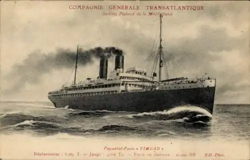 CPA Compagnie Générale Transatlantique, Paquebot-Poste Timgad