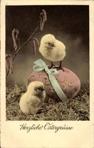 Ak Ostergrüße, Küken, Osterei
