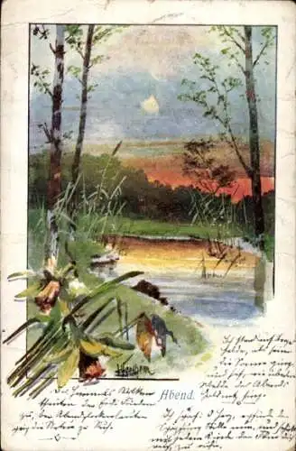 Künstler Ak Abend, Landschaftsmotiv