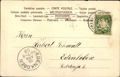 Litho Frohe Ostern, Osterhasen, Weidenkätzchen