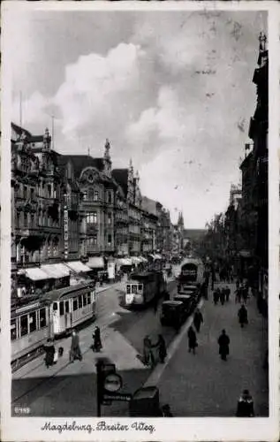 Ak Magdeburg an der Elbe, Straßenbahn auf dem Breiten Weg in Magdeburg