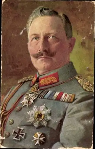 Künstler Ak Kaiser Wilhelm II., Portrait in Uniform, Orden, Kragenspiegel