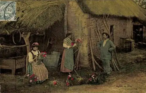 Ak Mann und Frauen in französischen Trachten