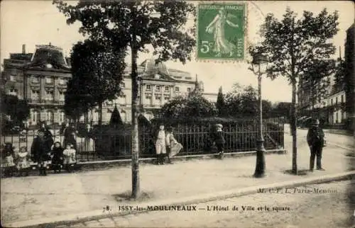 Ak Issy les Moulineaux Hauts de Seine, Rathaus, Platz, Kinder