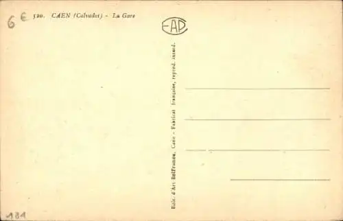 Ak Caen Calvados, Bahnhof, Vorplatz, Busse