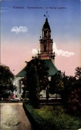 Ak Potsdam in Brandenburg, Blick zur Garnisonkirche von der Plantage aus gesehen