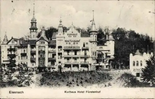 Ak Lutherstadt Eisenach in Thüringen,  Kurhaus Hotel Fürstenhof, Historische Gebäude mit Türme...